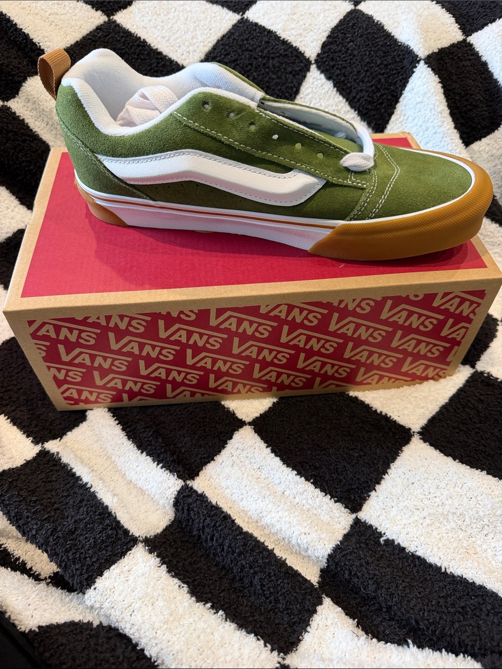 Vans Olive Green Suede Old Skool with White Stripe and Gum Toe
